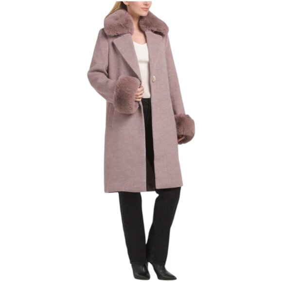 BADGLEY MISCHKA Classic Coat With Detachable Faux Fur Collar - Picture 1 of 3
